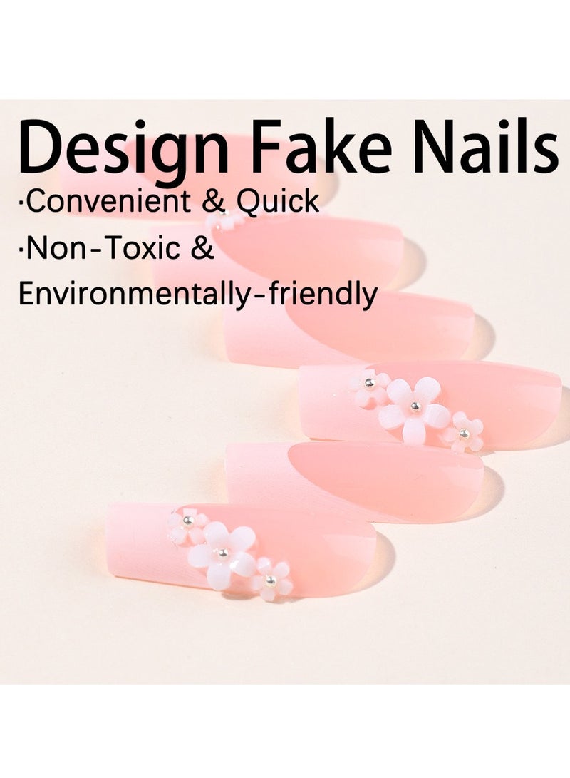 جوسكوين أظافر ضغط 24 قطعة، أظافر ضغط طويلة على شكل لوز بأسلوب أوروبي وأمريكي مزينة بالزهور، تتميز بتصميم متدرج وردي جميل. هذه المجموعة تعرض الفردية والسحر بشكل مثالي، مما يجعلها خيارًا عصريًا مناسبًا لمناسبات متنوعة! أظافر أكريليك مزيفة مع مجموعة لاصق. - Image 2