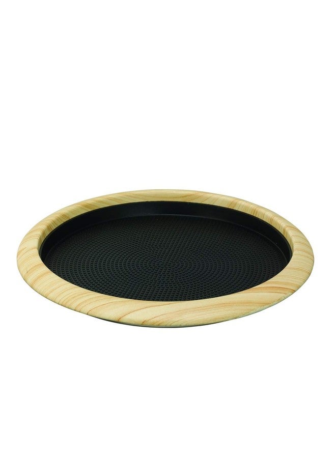 Service Ideas TR1412RILW Tray with Removable Insert, 12" Round, Stainless Steel, Light Wood - Image 1