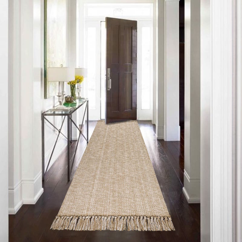 Collive Long Hallway Runner Brug 2.6 '× 7' عداء قابلة للغسل سجادة مدخل داخلي تان/كريمة مضفر المطبخ المنسوجة السجاد السجاد البارز في غرفة الغسيل غرفة نوم غرفة الغسيل - Image 5