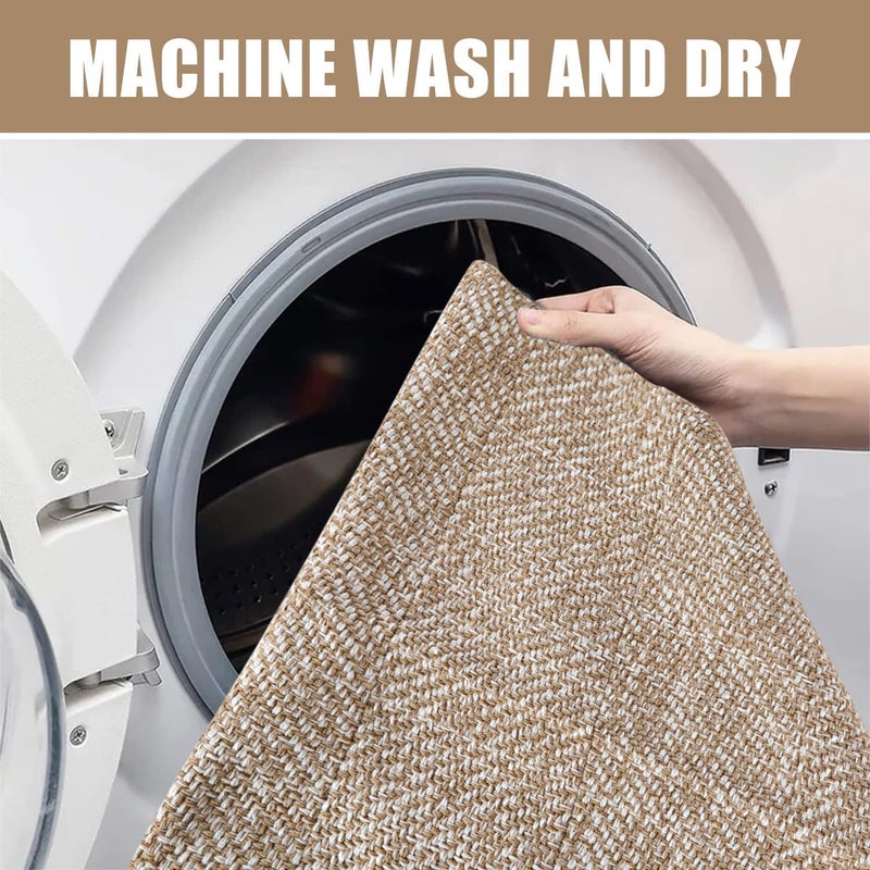 Collive Long Hallway Runner Brug 2.6 '× 7' عداء قابلة للغسل سجادة مدخل داخلي تان/كريمة مضفر المطبخ المنسوجة السجاد السجاد البارز في غرفة الغسيل غرفة نوم غرفة الغسيل - Image 3