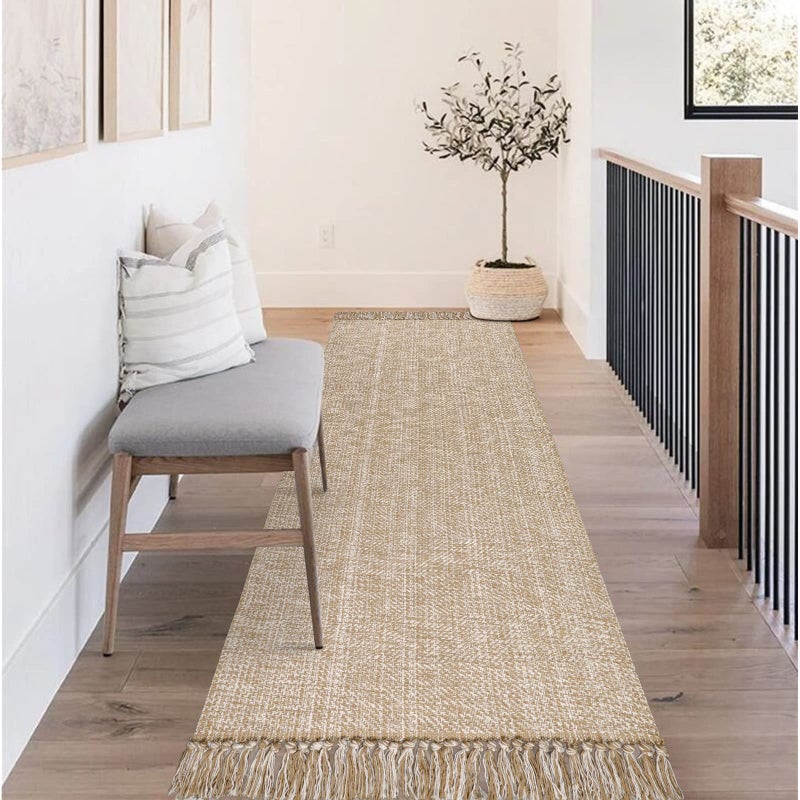 Collive Long Hallway Runner Brug 2.6 '× 7' عداء قابلة للغسل سجادة مدخل داخلي تان/كريمة مضفر المطبخ المنسوجة السجاد السجاد البارز في غرفة الغسيل غرفة نوم غرفة الغسيل - Image 4