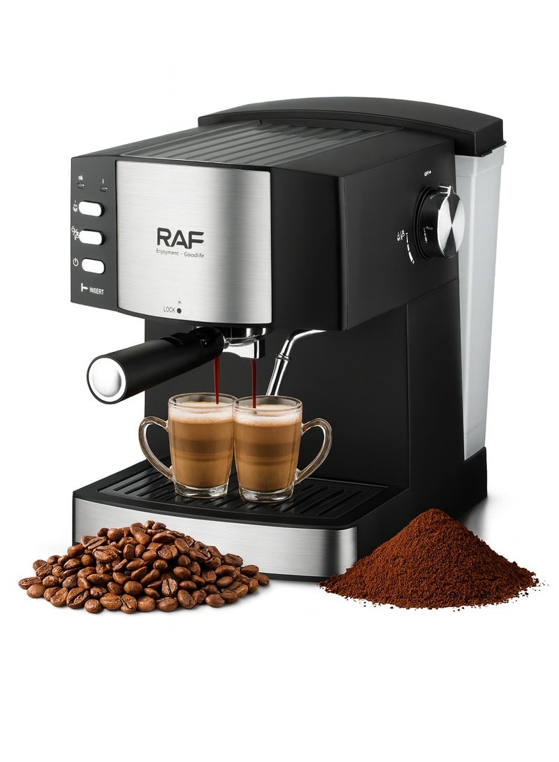 RAF Coffee Maker – 1.6L Espresso Machine with Milk Frother | 850W, Twin Brewing Cycle, Anti-Drip & Reboil Function | Cappuccino, Latte, Macchiato & Espresso Maker - Image 1