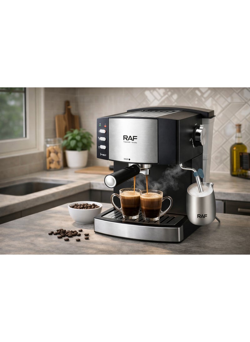 RAF Coffee Maker – 1.6L Espresso Machine with Milk Frother | 850W, Twin Brewing Cycle, Anti-Drip & Reboil Function | Cappuccino, Latte, Macchiato & Espresso Maker - Image 4