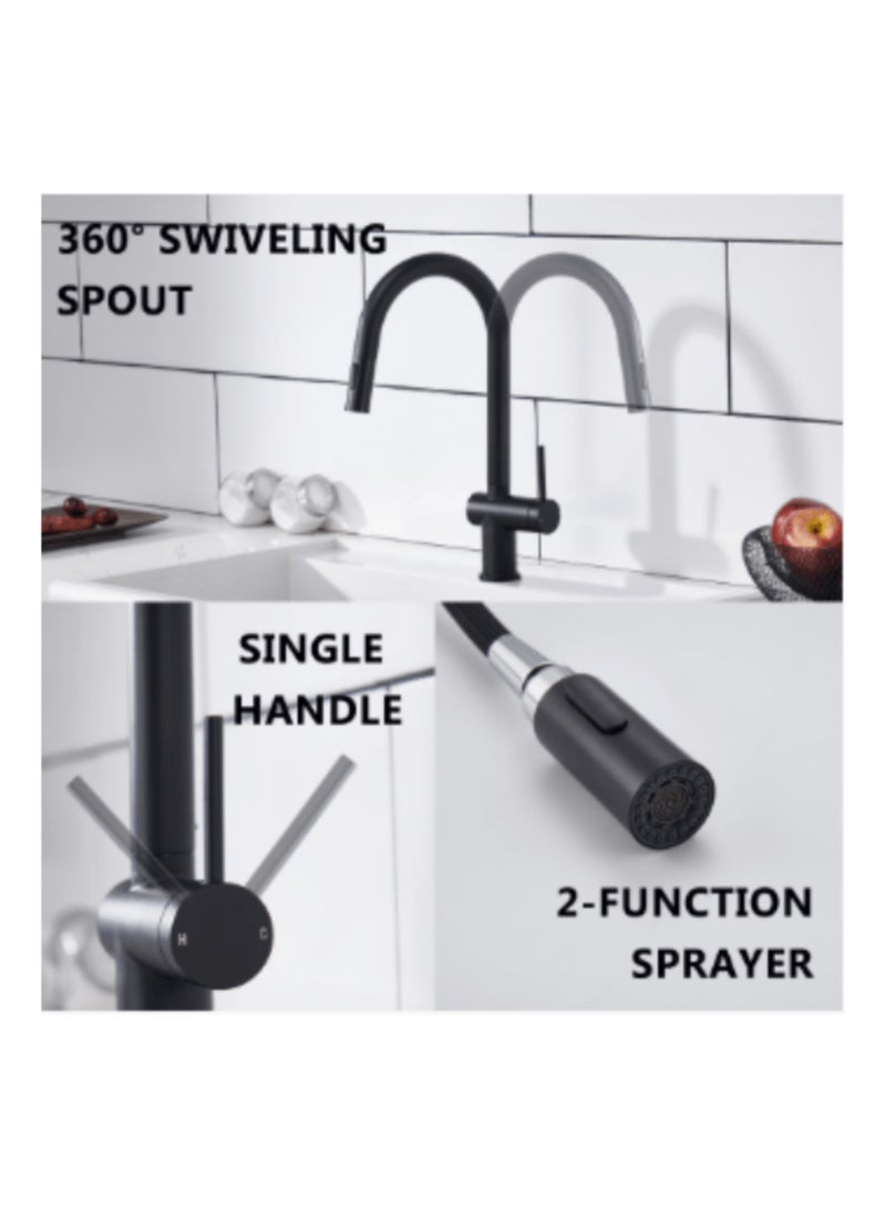 SUIZAK Kitchen Faucet with Pull Out Spray - SZF11803GG, Stainless Steel 304 Body & Handle, Gun Grey Finish, Ceramic Cartridge (500K Cycles), 360° Rotation, Magnetic 2-Function Sprayer, Single Hole Installation - Image 3