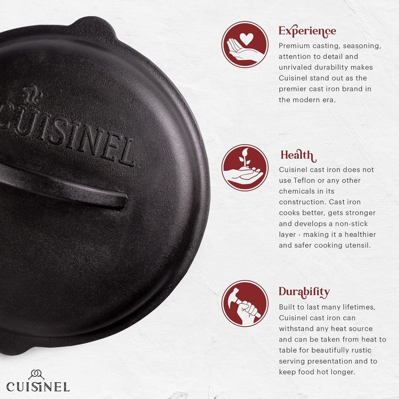 Cuisinel Cast Iron Lid - Fits 10"-Inch Lodge Skillet Frying Pans or Braiser + Silicone Handle Holder + Care Guide - 25.4-cm Pre-Seasoned Universal Replacement Cover - Indoor/Outdoor, Fire, BBQ Safe - Image 5