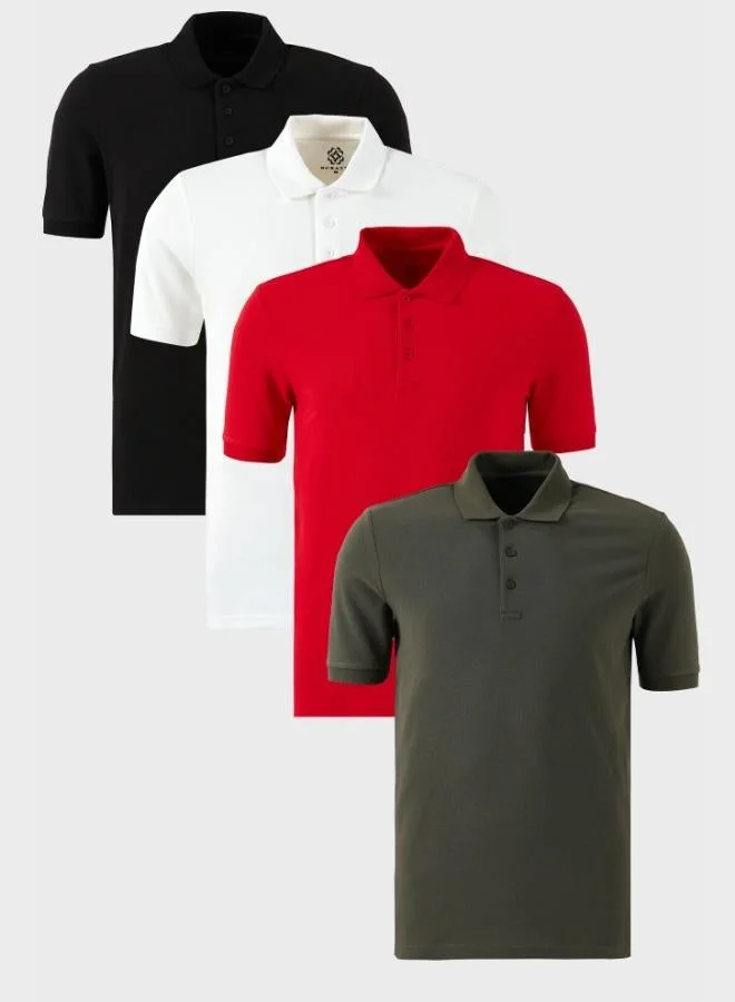 Buratti Buratti Cotton Regular Fit Button-Down Polo Collar 4-Pack T-Shirt Men's T-SHIRT 5902127S4