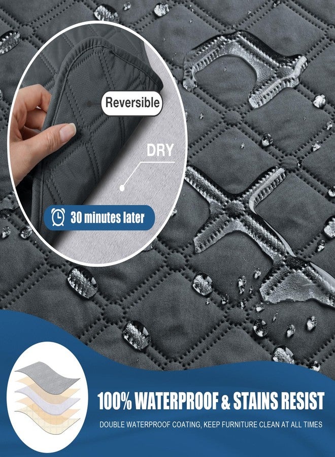 TAOCOCO 100% Waterproof Recliner Covers, Recliner Sofa Covers with Leg Straps, Reversible Recliner Couch Cover for Reclining Chair, Washable Couch Protector for Pets Kids(3 Seater, Dark Gray) - Image 4