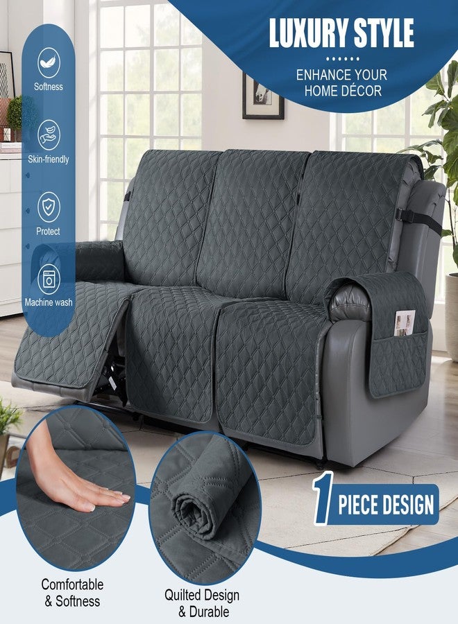 TAOCOCO 100% Waterproof Recliner Covers, Recliner Sofa Covers with Leg Straps, Reversible Recliner Couch Cover for Reclining Chair, Washable Couch Protector for Pets Kids(3 Seater, Dark Gray) - Image 3