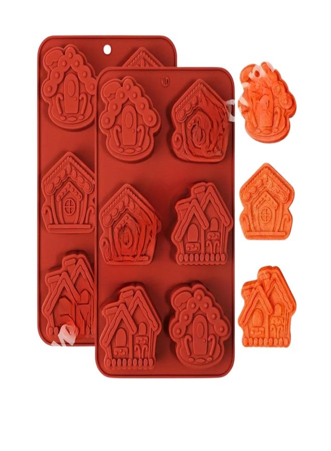 CAKE DECOR™ 6 Cavity 3D Gingerbread House Silicone Mold - Christmas Village Theme, Non-Stick, Food Grade, Oven Safe, Ideal for Cakes, Chocolates, Desserts, DIY Crafts - Image 1