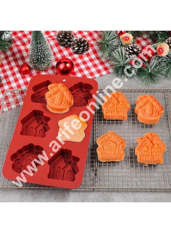 CAKE DECOR™ 6 Cavity 3D Gingerbread House Silicone Mold - Christmas Village Theme, Non-Stick, Food Grade, Oven Safe, Ideal for Cakes, Chocolates, Desserts, DIY Crafts - Image 2