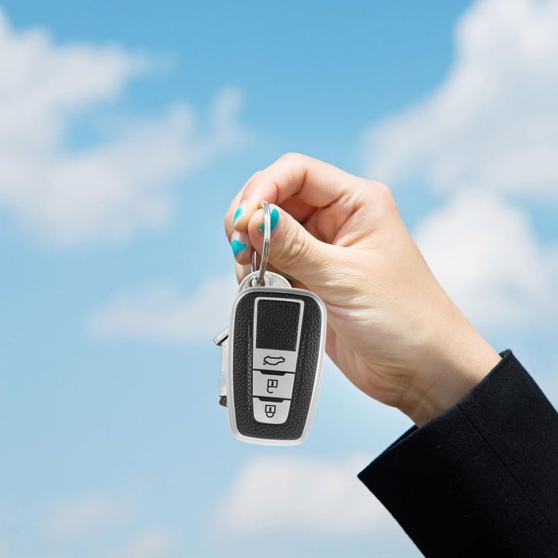 Leather Key Case 3 Button Sleeve Full Coverage Protective Holder for Car Keys - Image 5