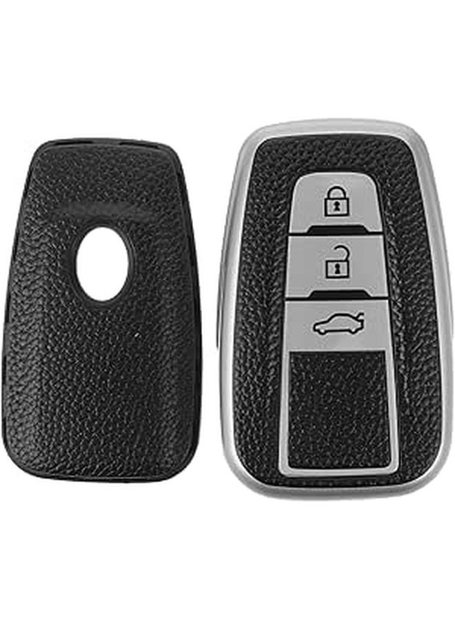 Leather Key Case 3 Button Sleeve Full Coverage Protective Holder for Car Keys - Image 1