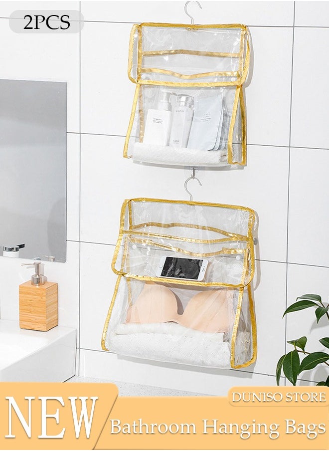 DUNISO 2pcs Clear Storage Bag for Bathroom, Waterproof Storage Organizer with Button and Hook, Clear Moisture Proof Dust Cover Bag Purse Organizer for Cloth Bags for Closet Hanging  - Image 1