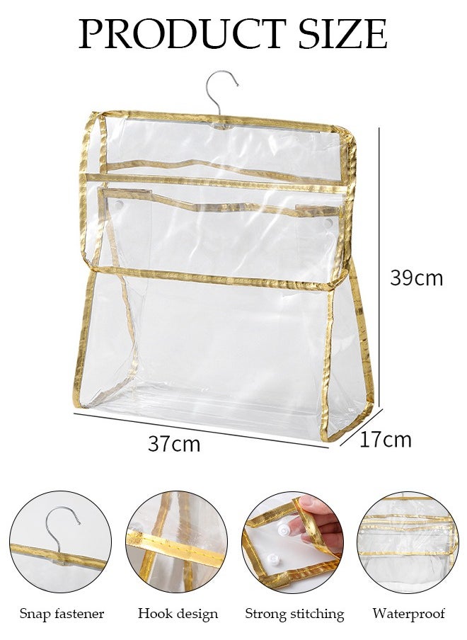 DUNISO 2pcs Clear Storage Bag for Bathroom, Waterproof Storage Organizer with Button and Hook, Clear Moisture Proof Dust Cover Bag Purse Organizer for Cloth Bags for Closet Hanging  - Image 2