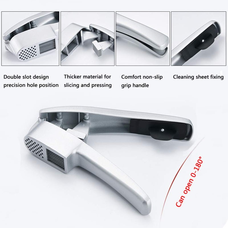 ANERONG Garlic Press, 2 in 1 Garlic Mince and Garlic Slice with Garlic Cleaner Brush and Silicone Tube Peeler Set. Easy Squeeze, Rust Proof, Dishwasher Safe, Easy Clean. - Image 2