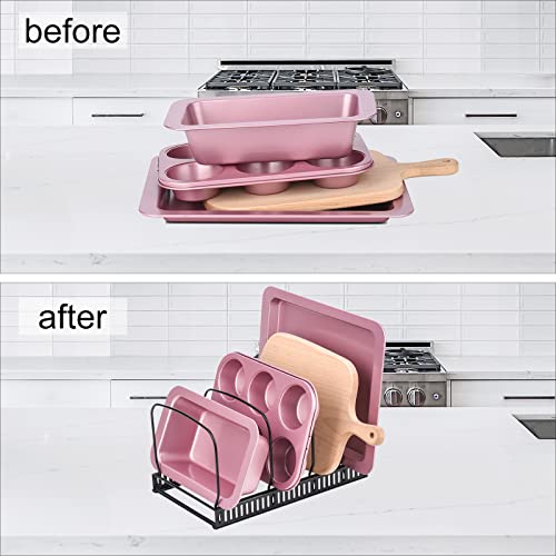 Toplife 10+ Bakeware Organizer Rack for Kitchen Bakeware, Cookware, Dinnerware, Cutting Boards, Plates, Pot and Pan Lids (Black) - Image 3