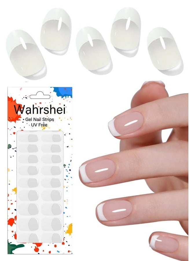 Wahrshei Gel Nail Strips No UV, Classic French, UV Free, Long Lasting Gel Stickers - Contains 22 Wraps, 1 Prep Pad, 1 File - Image 1