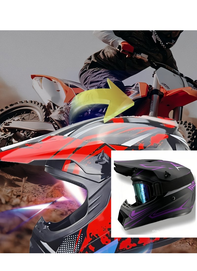 Generic - Motocross Helmet Fashion Youth Helmet Unisex With Goggles, Gloves And Mask, Dirt Bike ATV Helmet Unisex With Adjustable Visor Motocross Helmet UTV Downhill Helmet - Image 1