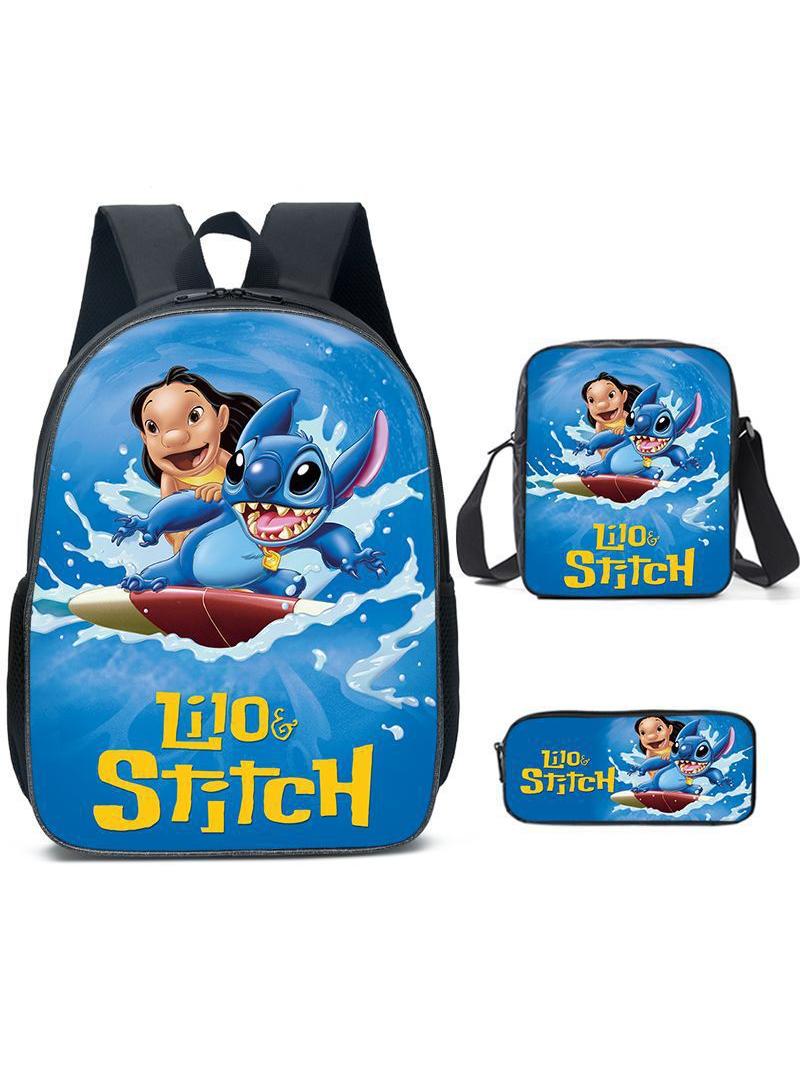 3 Pcs Anime Cartoon Stitch Backpack Set Schoolbag