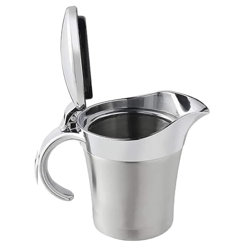linsheng Gravy boat Stainless Steel Insulated Jug with Hinged Lid Ideal for Gravy or Cream at Thanksgiving Stainless Steel Gravy Boat Sauce 450ML silver 