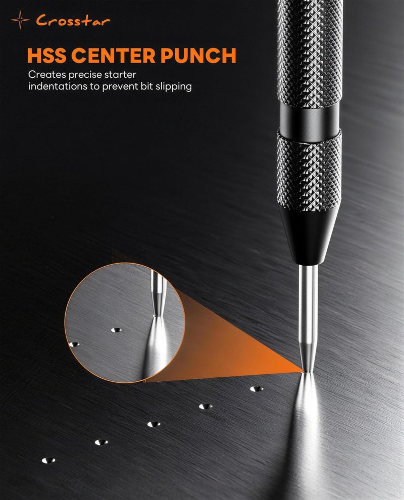 Crosstar Pro Cobalt Countersink Drill Bit Set, Titanium Aluminum Nitride Coated, 1/4" Hex Shank, 6-Piece (1/4" to 3/4") with Center Punch & Quick-Change Adapter for Metal, Stainless Steel - Image 4
