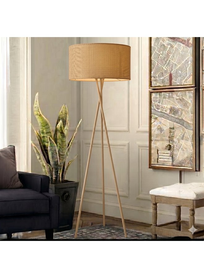 Beige Tripod Metal Floor Lamp - Premium Burlap Shade - Elegant Design - Size: 40x40x155 cm