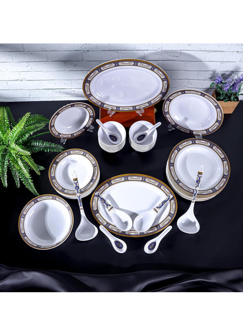 AKDC Royalford 56pcs Dinner Sets RF12490 Elegant Melamine Dinnerware Sets for Family Meals gatherings casual meets premium bowls sets spoons rice plates ladle Entire complete Set - Image 1