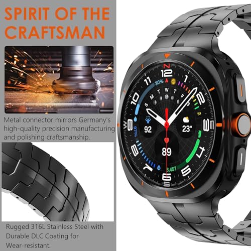 WINGLE Metal Band for Galaxy Watch Ultra Bands 47mm 2025/2024 Men Rugged Durable Armor Stainless Steel Samsung Galaxy Watch Ultra Band Classy Casual Business Bands Butterfly Folding Clasp, Black - Image 3