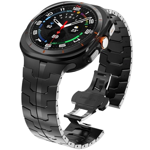 WINGLE Metal Band for Galaxy Watch Ultra Bands 47mm 2025/2024 Men Rugged Durable Armor Stainless Steel Samsung Galaxy Watch Ultra Band Classy Casual Business Bands Butterfly Folding Clasp, Black - Image 1