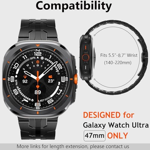 WINGLE Metal Band for Galaxy Watch Ultra Bands 47mm 2025/2024 Men Rugged Durable Armor Stainless Steel Samsung Galaxy Watch Ultra Band Classy Casual Business Bands Butterfly Folding Clasp, Black - Image 5
