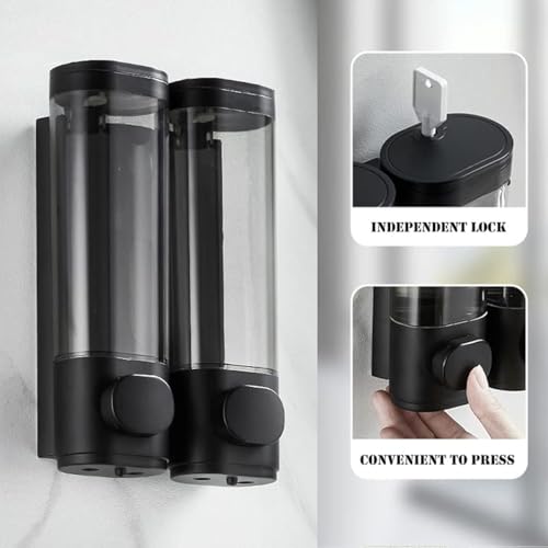 NAN Wind 2-Chamber Soap Dispensers Wall Mount,400ml Bathroom Shower Dispenser,Press Manually Lotion Shower Soap Dispenser Use for Home,Bath,Kitchen,Hotels,Apartment,Restaurants(Black) - Image 4
