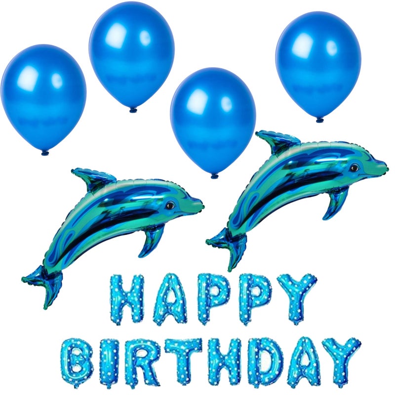 Balloonistics Masti Zone 4 Pcs Dolphin/Fish Shape/Shark Foil Balloons With Happy Birthday Foil +50 Blue Balloons For Decoration (Aqua Theme 13) - Image 3