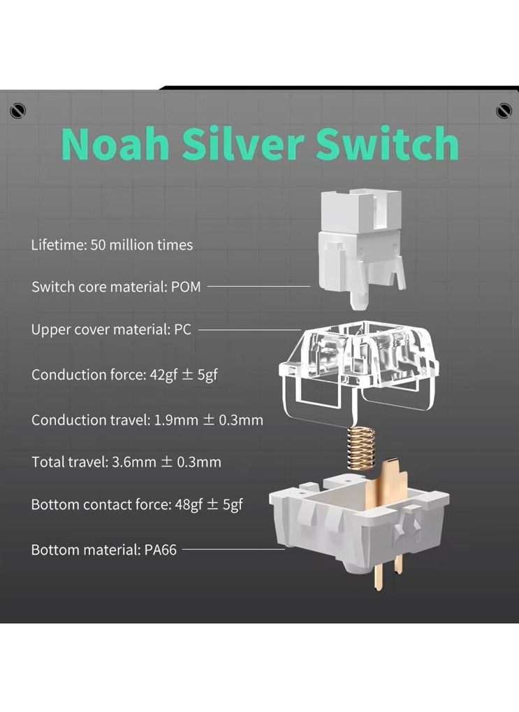 INFOSUN - 82 Keys Mechanical Gaming Keyboard 75% Mini Type-C Wired  - White Light Effect - Hot Swappable - Gasket Mounted Design - Side engraved PBT Keycaps Gaming Keyboard(Customized Noah Silver Switch) - Image 1