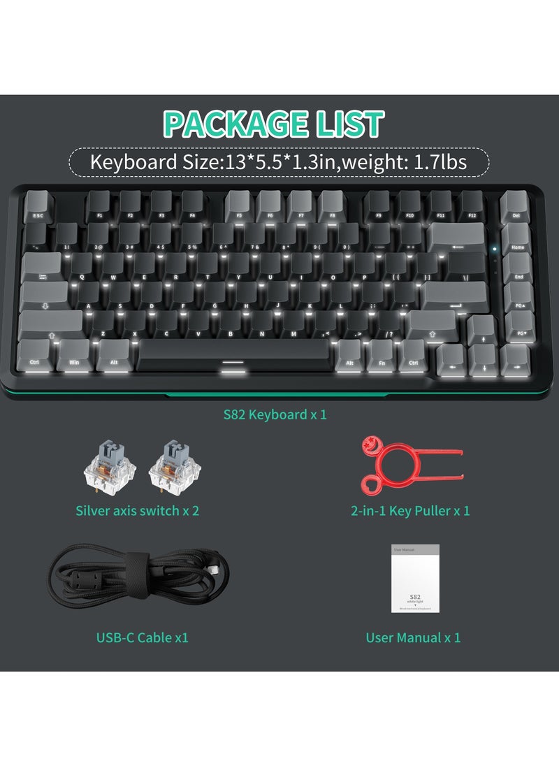 INFOSUN - 82 Keys Mechanical Gaming Keyboard 75% Mini Type-C Wired  - White Light Effect - Hot Swappable - Gasket Mounted Design - Side engraved PBT Keycaps Gaming Keyboard(Customized Noah Silver Switch) - Image 1