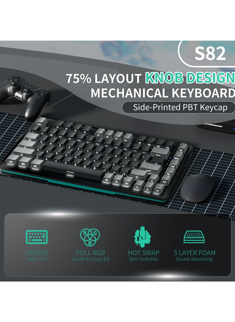 INFOSUN - 82 Keys Mechanical Gaming Keyboard 75% Mini Type-C Wired  - White Light Effect - Hot Swappable - Gasket Mounted Design - Side engraved PBT Keycaps Gaming Keyboard(Customized Noah Silver Switch) - Image 1
