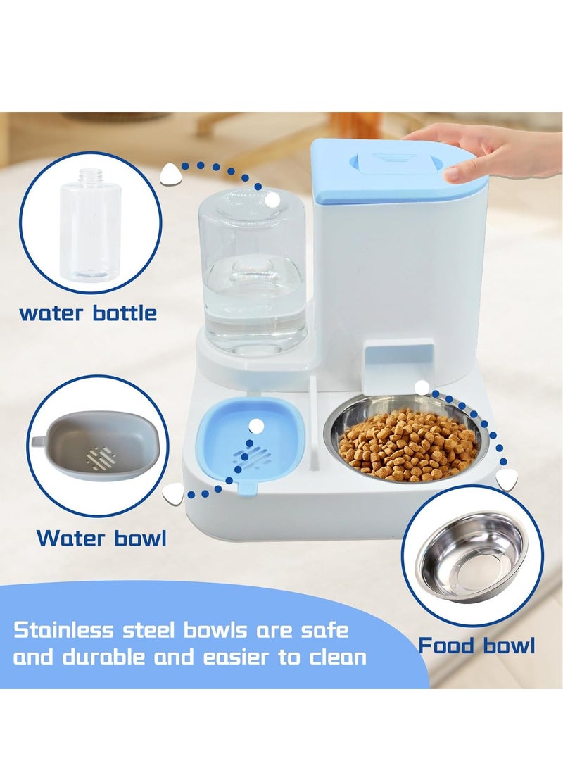 Pet Feeder,Pet Bowl Food Storage Container,Gravity Automatic Food and Water Dispenser with Stainless Steel Bowl(Blue) - Image 5