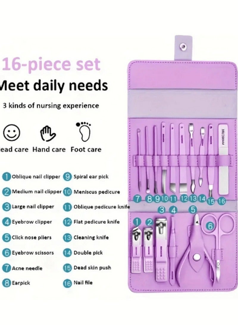 مجموعة العناية بالأظافر والباديكير الاحترافية - 12 قطعة بتصميم أرجواني مع حقيبة عملية للسفر - Image 3