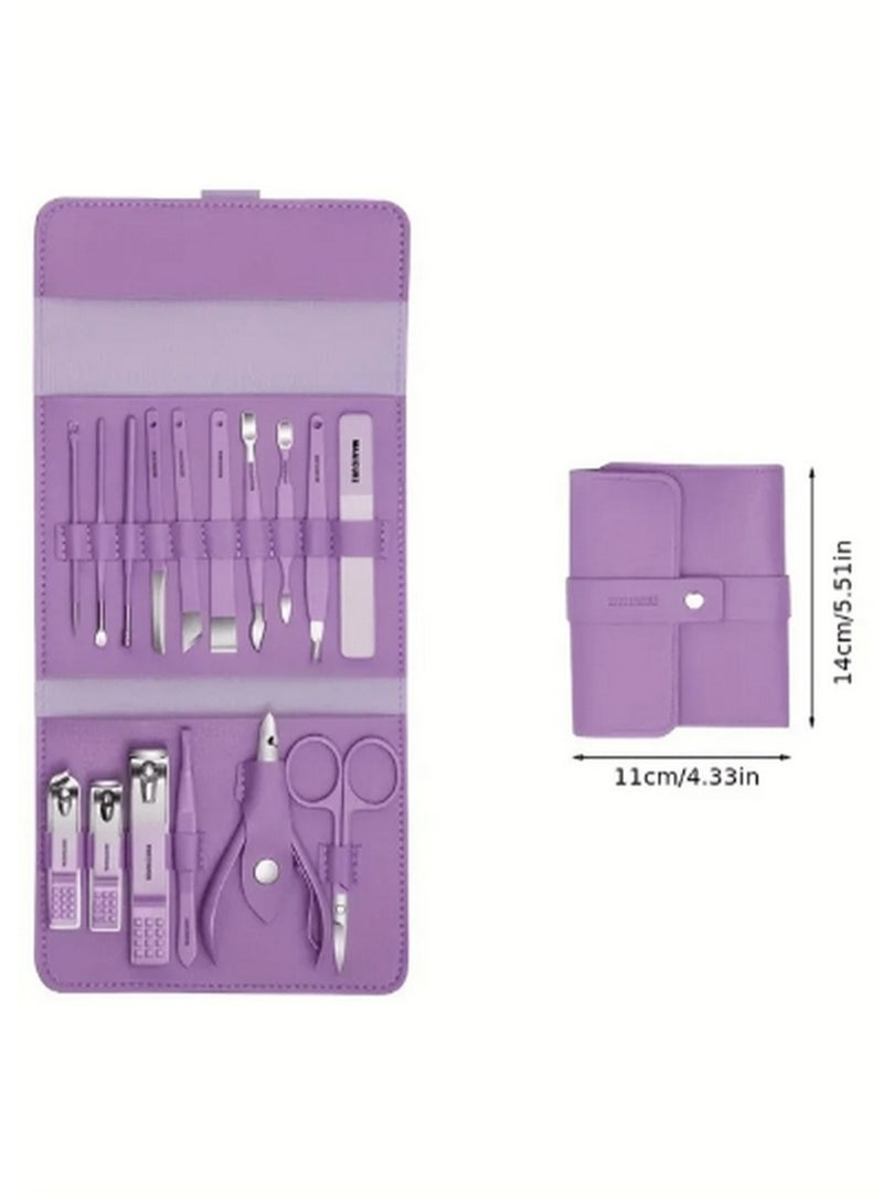 مجموعة العناية بالأظافر والباديكير الاحترافية - 12 قطعة بتصميم أرجواني مع حقيبة عملية للسفر - Image 4