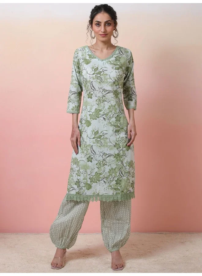 AKS Mint Green Kurta Set with balloon pant