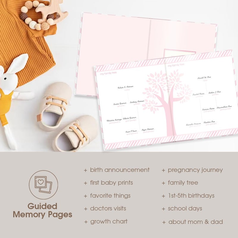 Pearhead Baby Memory Book, First 5 Years Baby Milestone Book, Pregnancy Journal, Gender Neutral Newborn Keepsake, With Clean-Touch Ink Pad For Baby's Handprint or Footprint, Pink Chevron - Image 5