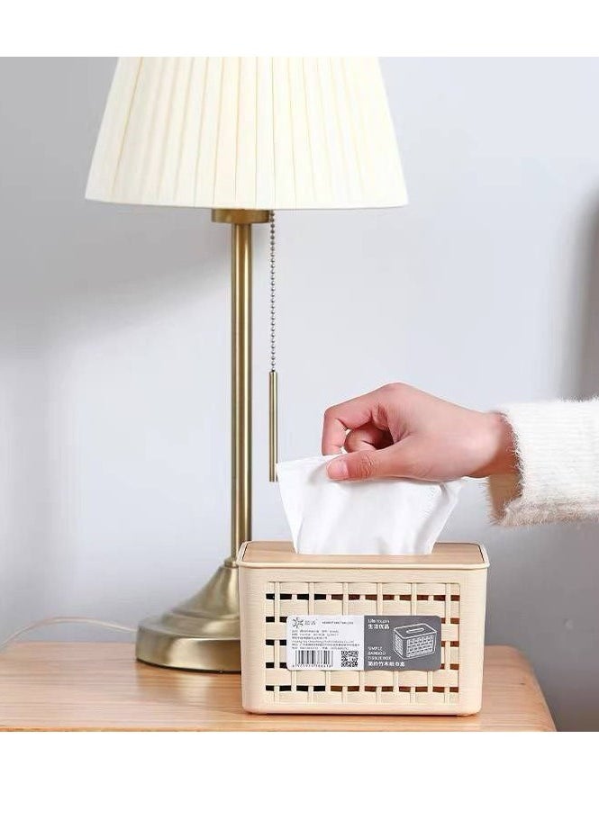 Generic Plastic Paper Towel Holder with Bamboo Lid, Paper Towel Box Holder, Car Home Decor Tissue Dispenser, Facial Tissue Dispenser Holder for Bathroom Vanity Table IR  - Image 1