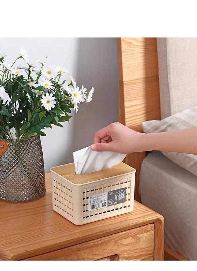 Generic Plastic Paper Towel Holder with Bamboo Lid, Paper Towel Box Holder, Car Home Decor Tissue Dispenser, Facial Tissue Dispenser Holder for Bathroom Vanity Table IR  - Image 3