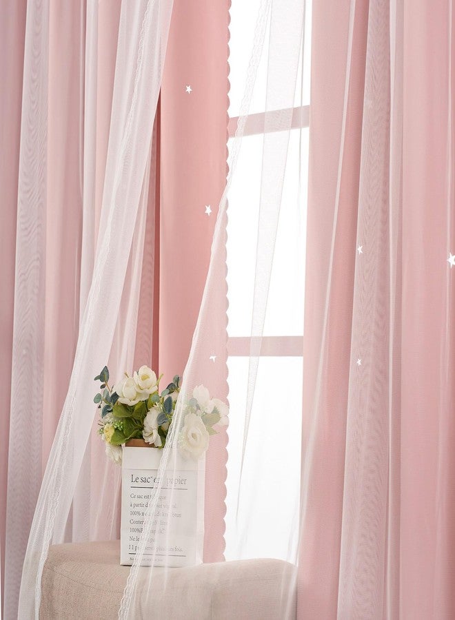 Ftinala Light Pink Curtains Blackout for Girls Bedroom - Aesthetic Star Cutout Double Layer with White Sheer Overlay, 63 Inch Length 1 Panel Cute Curtain Baby Nursery Toddler Room Decor Drapes - Image 5