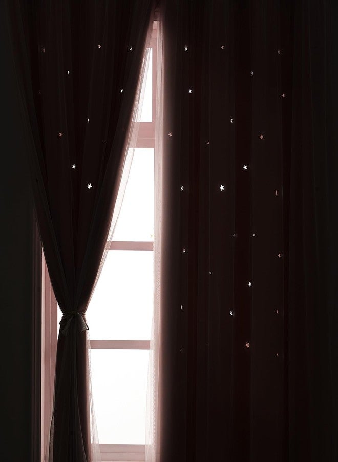 Ftinala Light Pink Curtains Blackout for Girls Bedroom - Aesthetic Star Cutout Double Layer with White Sheer Overlay, 63 Inch Length 1 Panel Cute Curtain Baby Nursery Toddler Room Decor Drapes - Image 4