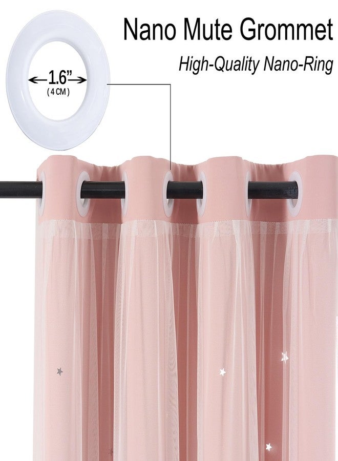 Ftinala Light Pink Curtains Blackout for Girls Bedroom - Aesthetic Star Cutout Double Layer with White Sheer Overlay, 63 Inch Length 1 Panel Cute Curtain Baby Nursery Toddler Room Decor Drapes - Image 2