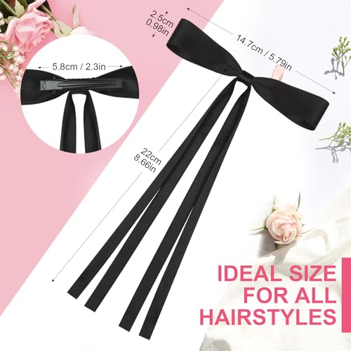 EWAGOA 8 PCS Silky Satin Hair Bows with Tassel for Women Grils, Tassel Ribbon Bowknot Hair Clips for Ponytail Holder. Pink, Red Hair Bow and Black, White Barrettes Claw Bow - Image 2
