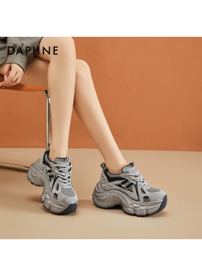 Daphne Women's Dad Sneakers Internal Height Increase Thick Sole Trendy Sports Shoes Travel Casual Shoes Leg-lengthening Fashion Sneakers Gray Blue Size 39 - Image 1