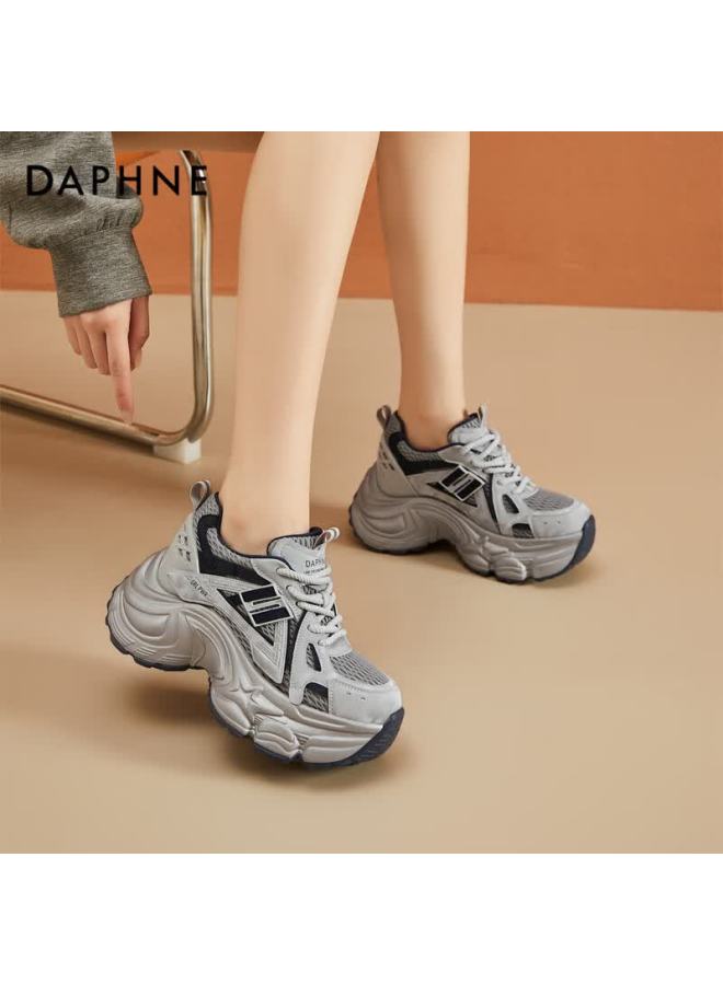 Daphne Women's Dad Sneakers Internal Height Increase Thick Sole Trendy Sports Shoes Travel Casual Shoes Leg-lengthening Fashion Sneakers Gray Blue Size 39 - Image 5