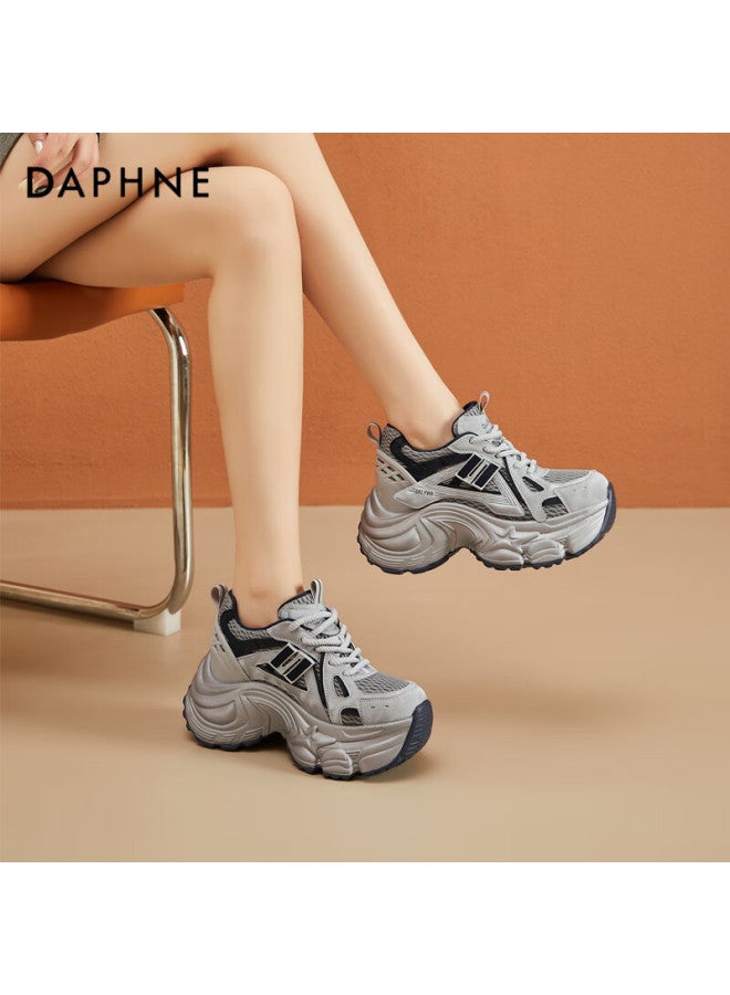 Daphne Women's Dad Sneakers Internal Height Increase Thick Sole Trendy Sports Shoes Travel Casual Shoes Leg-lengthening Fashion Sneakers Gray Blue Size 39 - Image 4