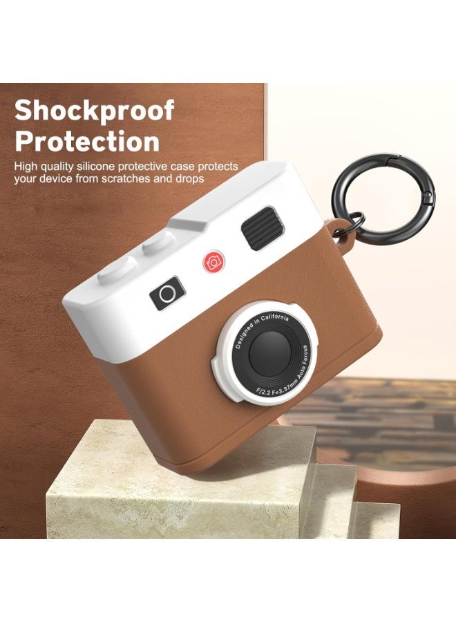 اوراکس غطاء حالة AirPods Pro 3 ، حالة سماعات الرأس ، إكسسوارات الصوت والفيديو ، حماية ضد الصدمات مع سلاسل المفاتيح ، جلد النسيج ، أسلوب ثلاثي الأبعاد ، تصميم الكاميرا الكلاسيكي ، متوافق مع AirPods Pro 3 (بني) - Image 5